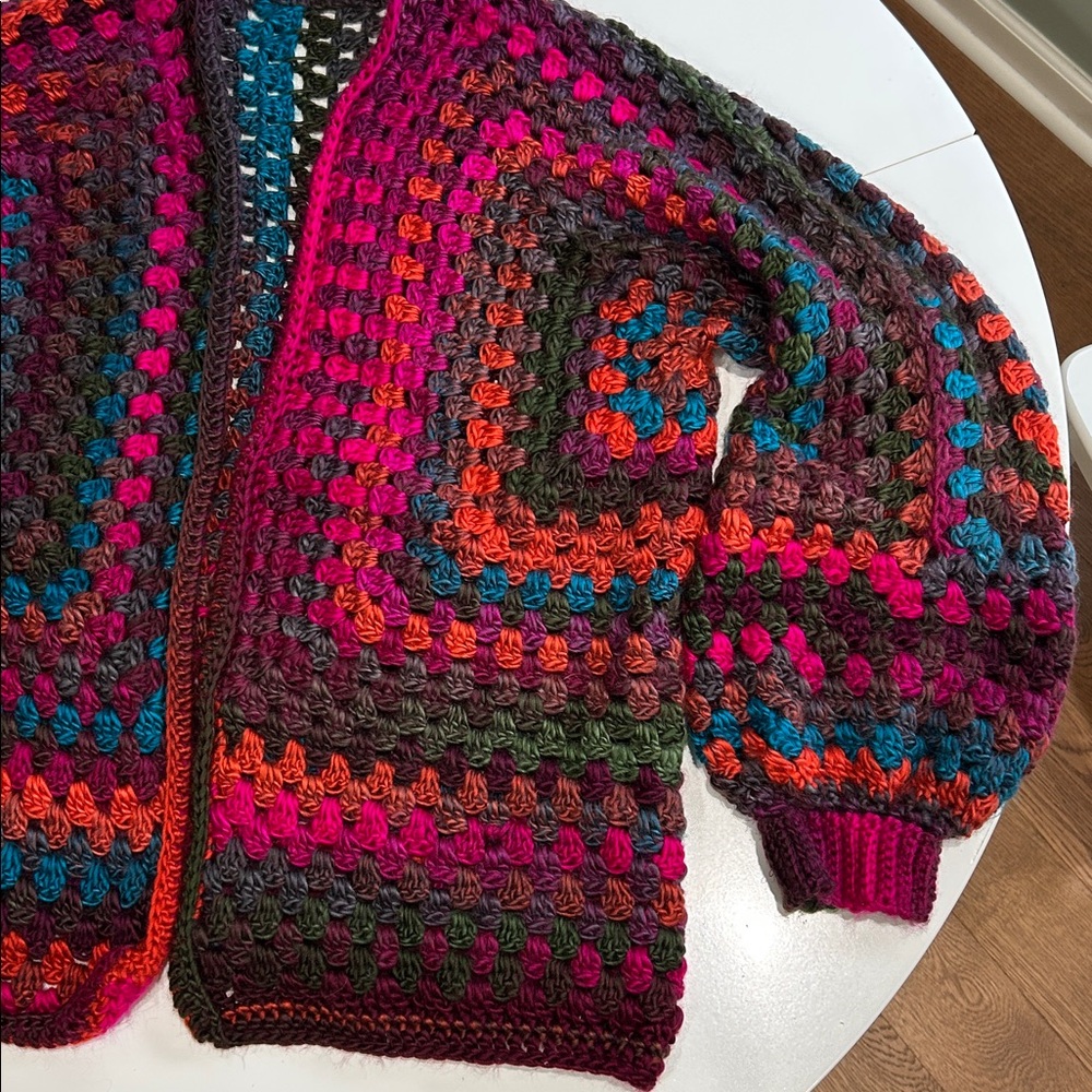 Handmade crochet knit hexagon multicolored cardigan Large - Picture 3 of 12